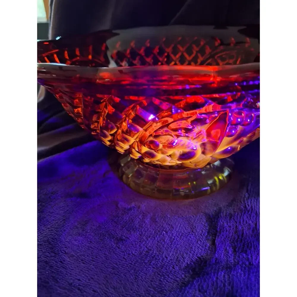 Vintage Amberina Canterbury Sunset Ruby Red Indiana Glass Footed LargeFruit Bowl